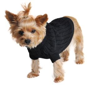 Dog Cable Knit 100% Cotton Sweater (Color: Jet Black, Size: XX-Small)