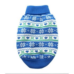 Dog Cable Knit 100% Cotton Sweater (Color: Snowflakes and Hearts Blue, Size: XX-Small)