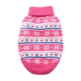 Dog Cable Knit 100% Cotton Sweater (Color: Snowflakes and Hearts Pink, Size: XX-Small)