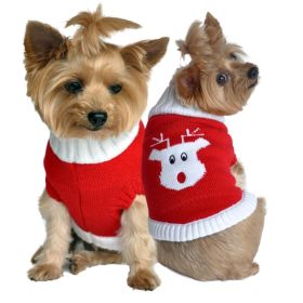 Dog Cable Knit 100% Cotton Sweater (Color: Red Rudolph Holiday, Size: XX-Small)