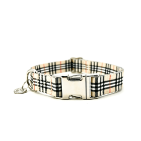 Adjustable Collar - Quick Release Metal Alloy - Beige Plaid (Size: l)