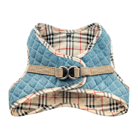 Step-In Denim Dog Harness - Beige Plaid (Size: large)