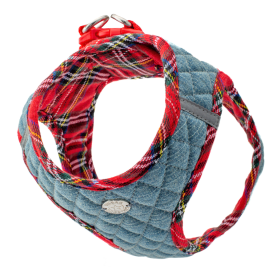 Step-In Denim Dog Harness - Red Plaid (Size: medium)