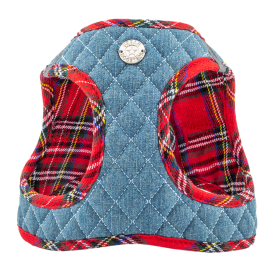 Step-In Denim Dog Harness - Red Plaid (Size: small)