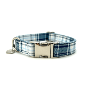 Adjustable Collar - Quick Release Metal Alloy - Blue Plaid (Size: large)