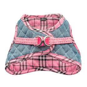 Step-In Denim Dog Harness - Pink Plaid (Size: medium)