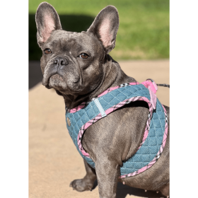 Step-In Denim Dog Harness - Pink Plaid (Size: small)