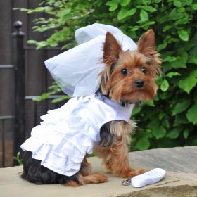 Dog Harness Wedding Dress with Veil and Matching Leash (Size: XX-Small)