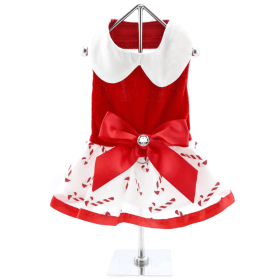 Christmas Candy Cane Dress and Matching Leash (Size: small)