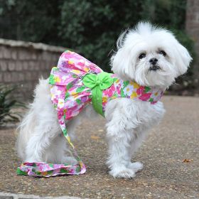 Pink Hawaiian Floral Dog Harness Dress with Matching Leash (Size: X-Small)