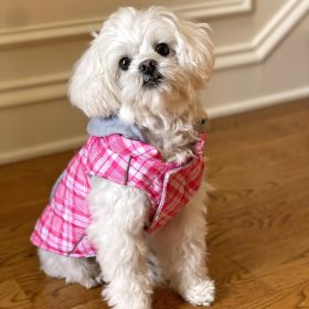 Weekender Dog Sweatshirt Hoodie (Color: Pink and White Plaid Fabric, Size: X-Small)